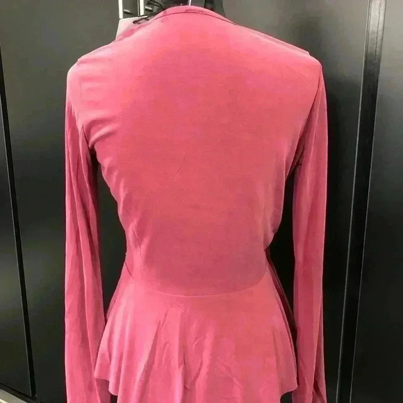 BOBI Cross Front Long Sleeve V-neck, Ruffle hemline Top/Blouse - wine - S - Picture 2 of 8